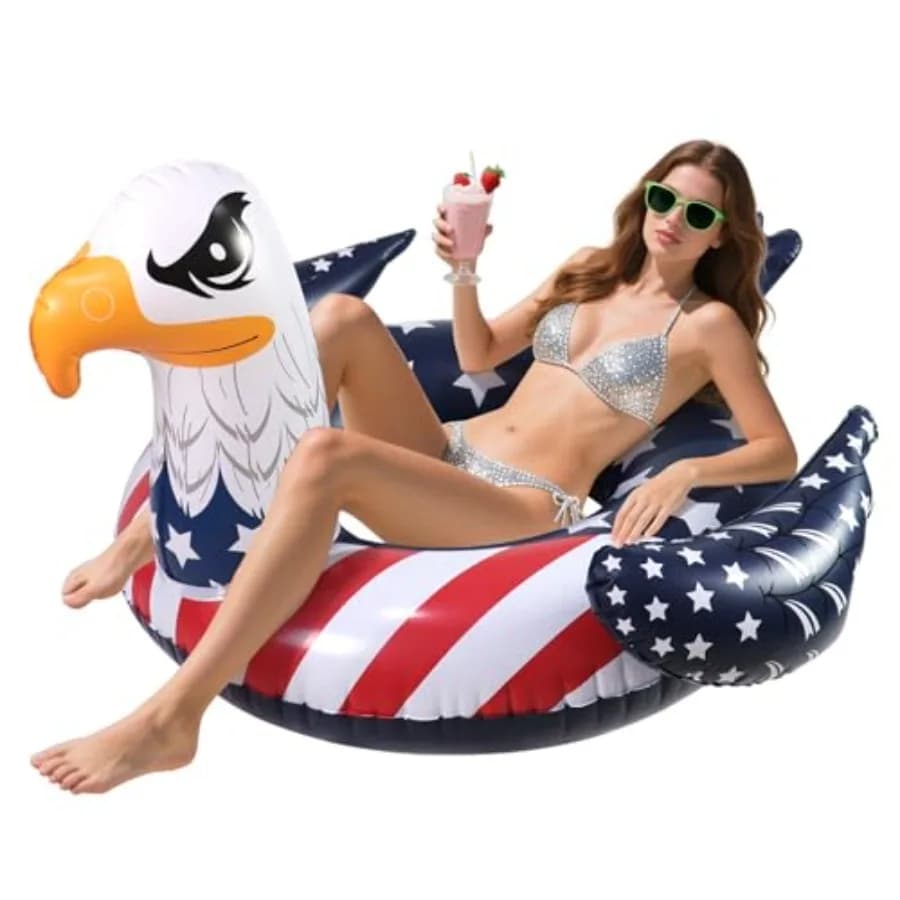 Gonfiabili a Forma di Aquila per Piscina, Grandi Galleggianti per il 4 Luglio, Anelli Galleggianti con Design Bandiera Americana, Divertenti per Lago e Spiaggia