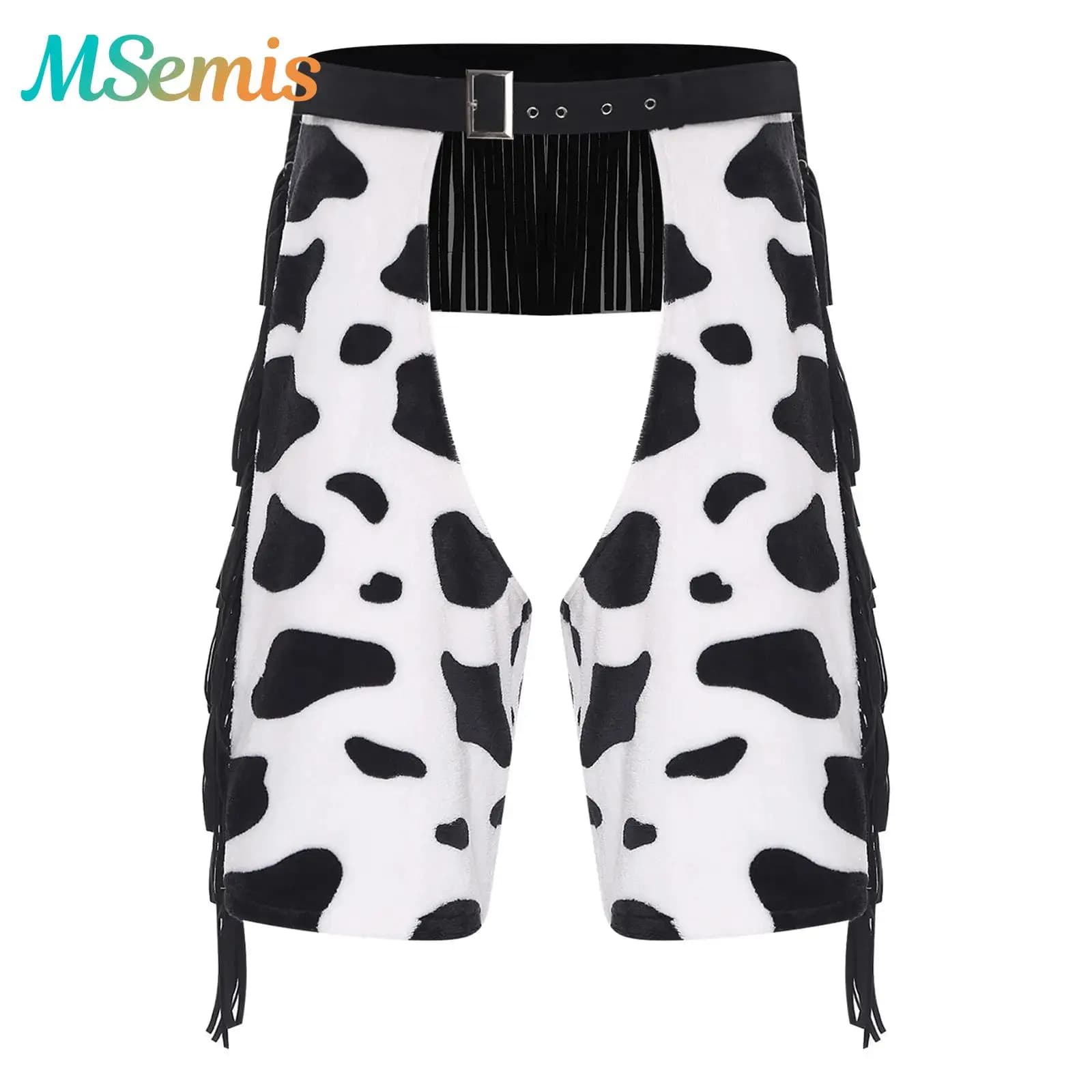 Costume cosplay da cowboy vintage da uomo, punto mucca, abiti di Halloween, punto, nappa, frange, stampa, flanella, pantaloncini con cavallo scavato