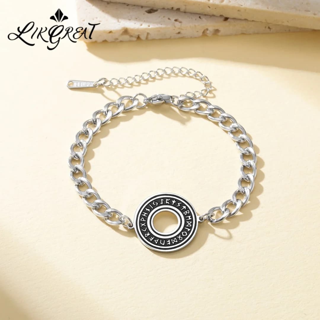 Bracciale con ciondolo runico vichingo norreno in acciaio inossidabile, Vegvisir, Mjolnir, amuleto nordico, gioiello regalo per uomo e donna