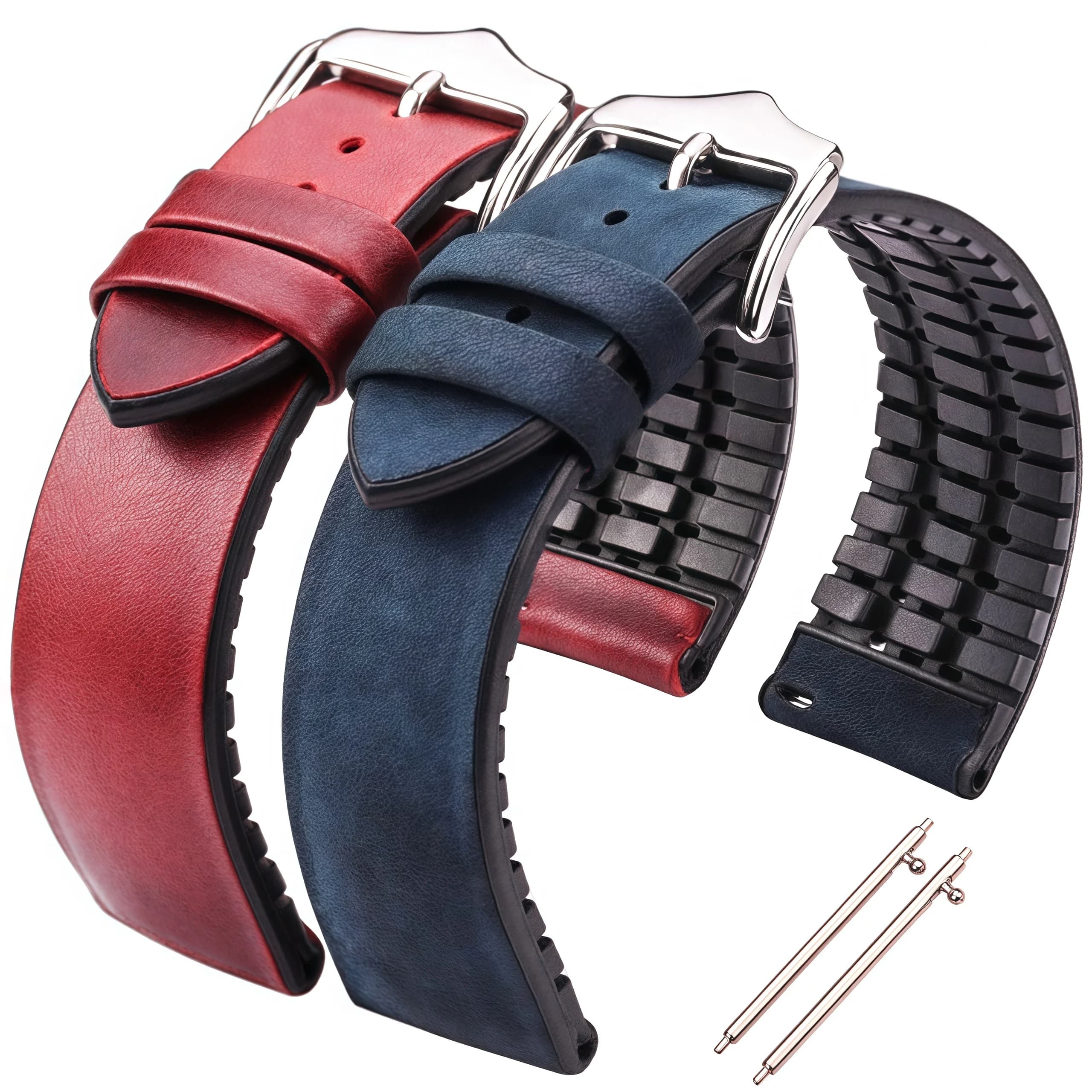 Bracciale con cinturino per orologio in pelle di vacchetta e silicone 18 20 22mm Uomo Donna Cinturini impermeabili e traspiranti Orologi Accessori per orologi
