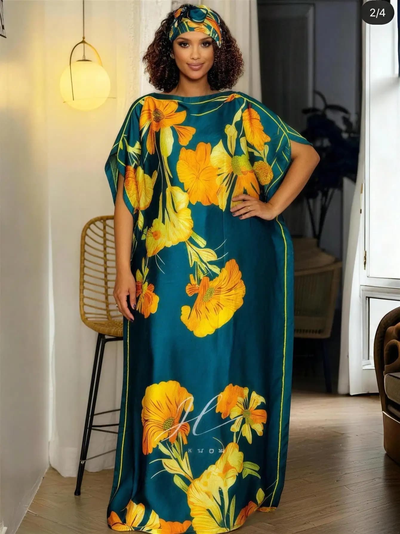 Abito caftano in seta con stampa africana per taglie forti da donna, set con sciarpa, stile mediorientale, completo due pezzi, abito alla moda.