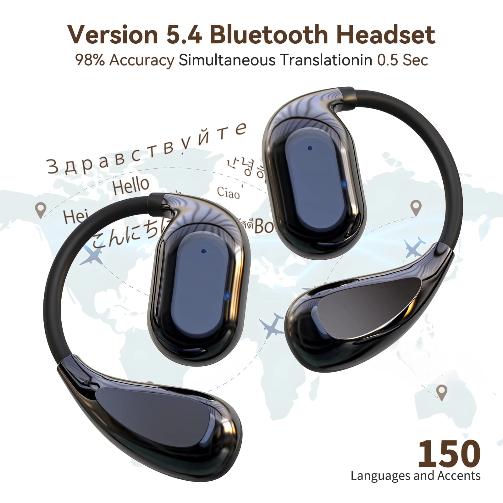 VORMOR Traduttore istantaneo Auricolari V16 150 lingue Smart AI Traduttore vocale Wireless BT5.4 Cuffie musicali Supporto VTrans APP