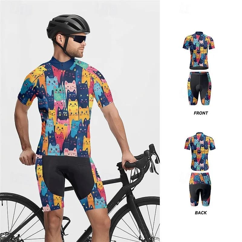 Set Maglia Ciclismo Uomo Colorata con Pantaloncini e Imbottitura in Gel Traspirante - Abbigliamento Bici MTB