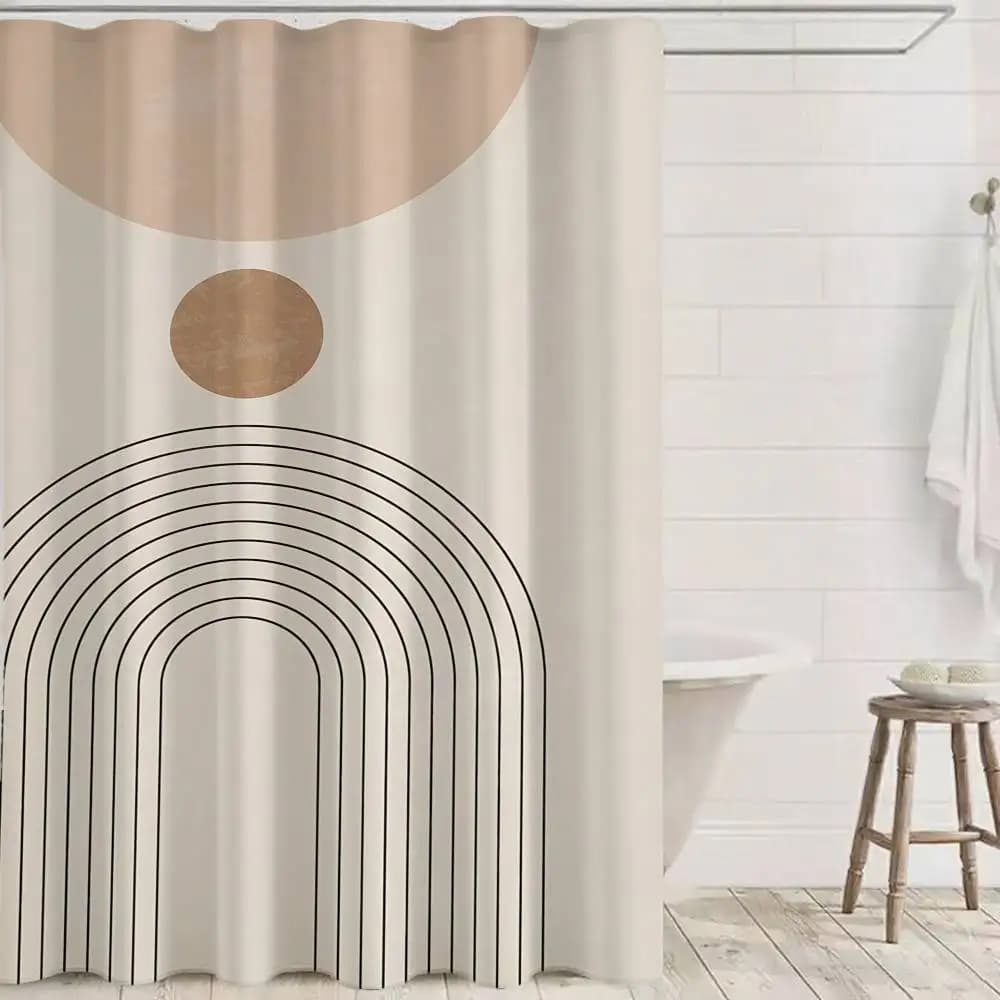Tenda da bagno artistica con disegno a tratteggio astratto contemporaneo Tenda da doccia classica in tessuto con 12 ganci Decorazione da bagno impermeabile