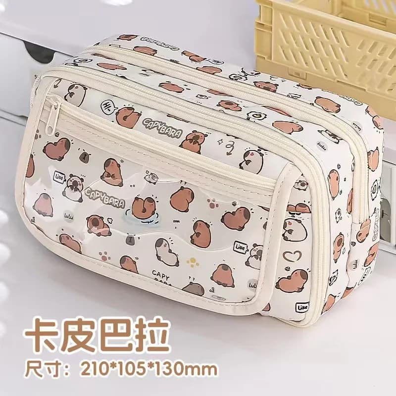 Capybara Large Capacity Pencil Bag Aesthetic School Cases Korean Stationery Holder Bag Pen Case Students School Supplies Fashion