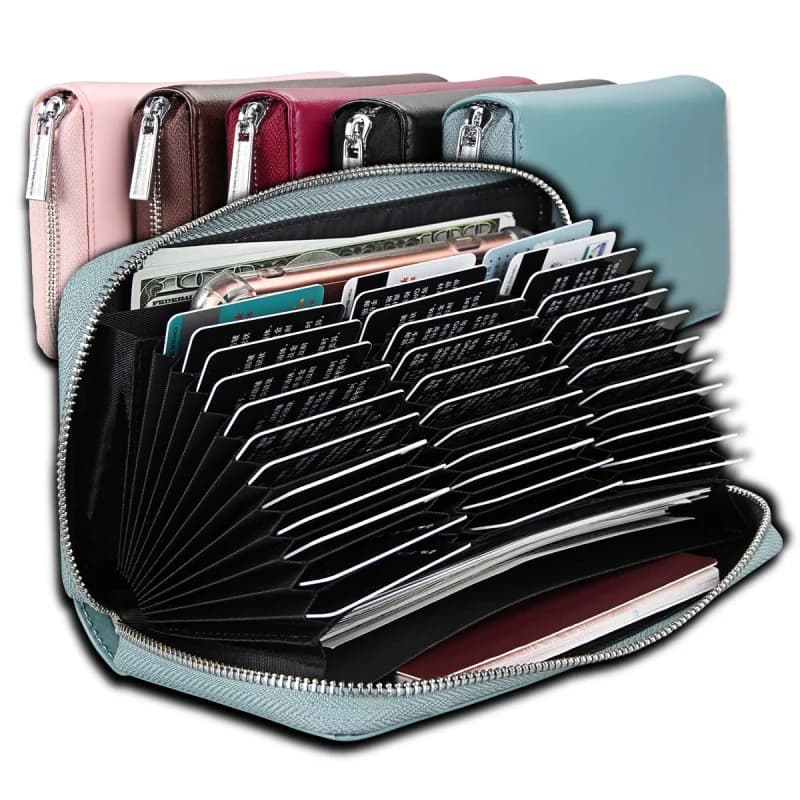 Porta carte di organo con blocco RFID occidentale Portafoglio lungo da donna in pelle di vacchetta Borsa per passaporto multifunzione per uomo