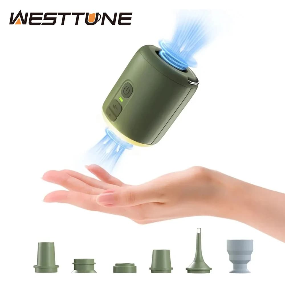 WESTTUNE Pompa d'aria elettrica Mini pompa nano portatile 2 batterie ricaricabili con lanterna da campeggio per materassini Cuscino d'aria