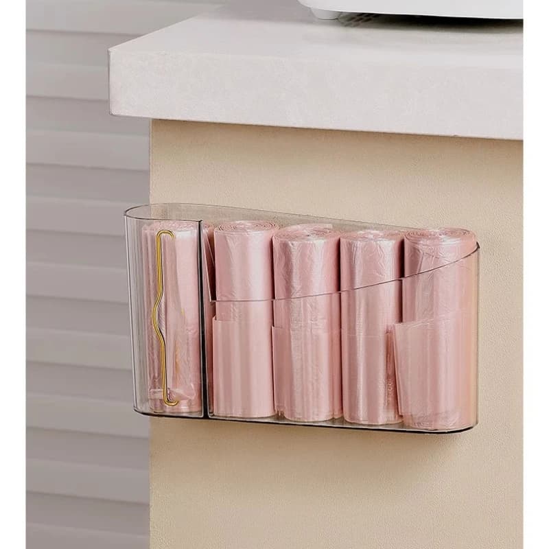 Maintenance of trash bags, plastic bag holder box for extraction to hang on kitchen wall, without punching, convenient bag holder