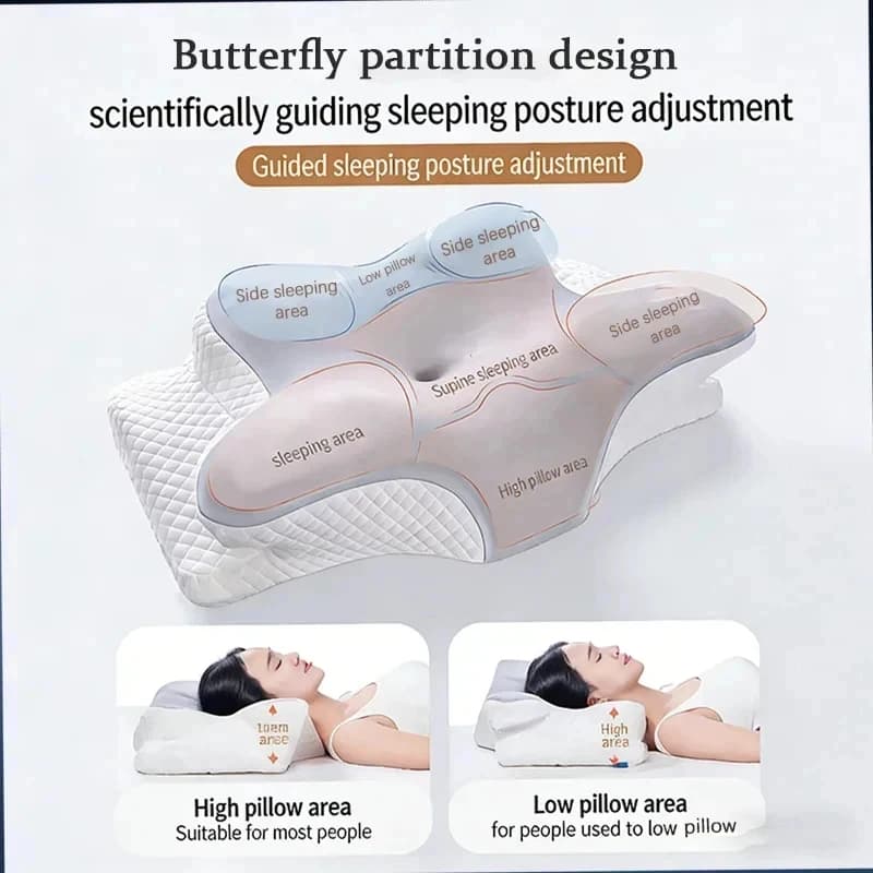 1PC Ergonomic Butterfly Cervical Pillow, Slow Rebound Cooling Memory Foam Neck Support Pillow for Home Sleeping Neck Pain Relief
