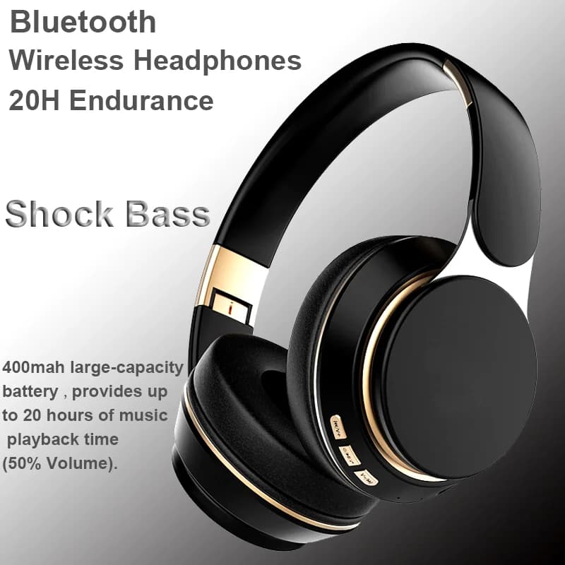 Cuffie Cuffie wireless Bluetooth con microfono Musica Giochi Sport Auricolari Ottimi auricolari per bassi Supporto pieghevole Scheda SD TF