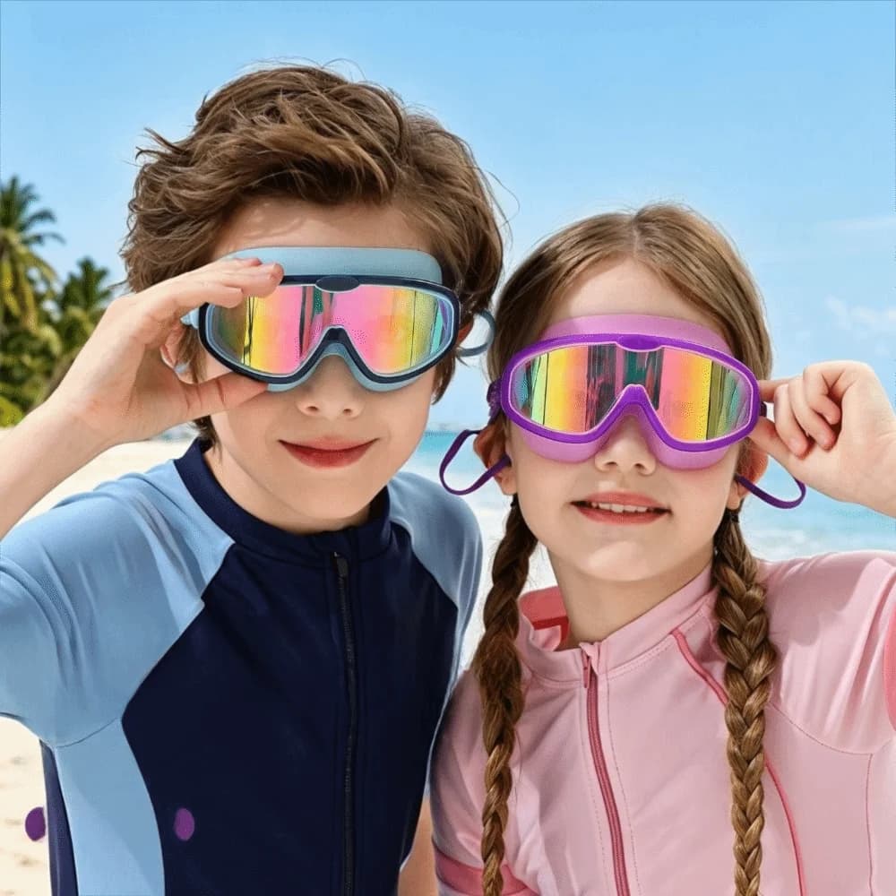Anti-Fog Swimming Goggles HD View UV Protection Big Frame Swim Goggles Waterproof Wide View Large Frame Swim Goggles For Youth