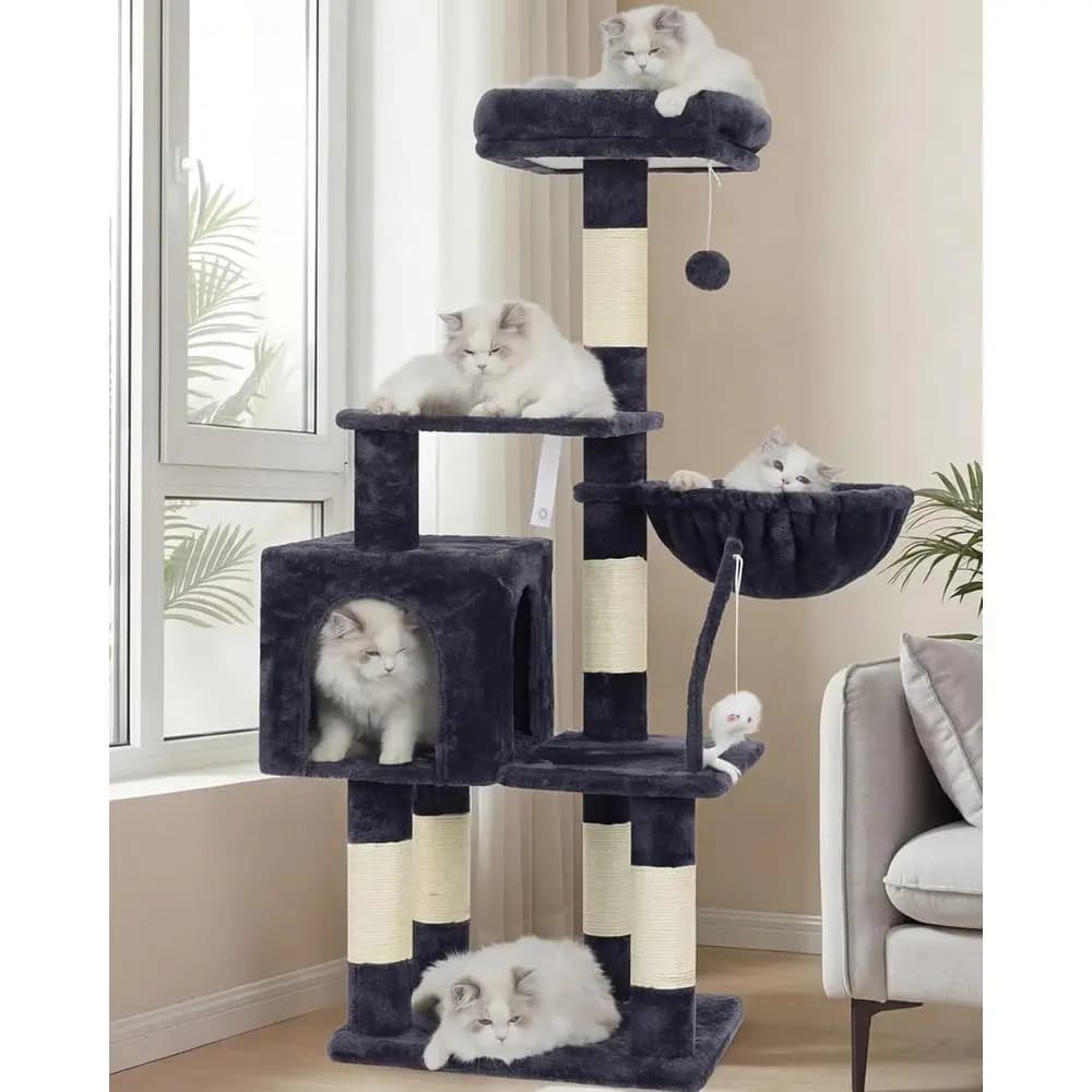 Cat Tree with Toy, 43.3 inch Tower or Indoor Cats HCT004SG | Condo with Durable Sisal Scratching Posts, House with Padded Plush