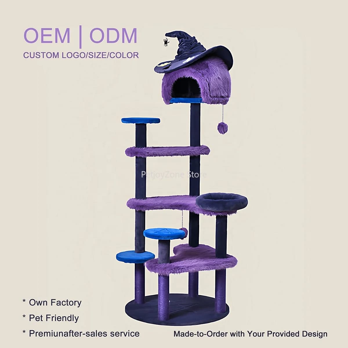 New Arrivals Halloween Style Troublemaker Magic Meow Witch Indoor Space Saving Stair Cat Climbing Rack For Small Apartment