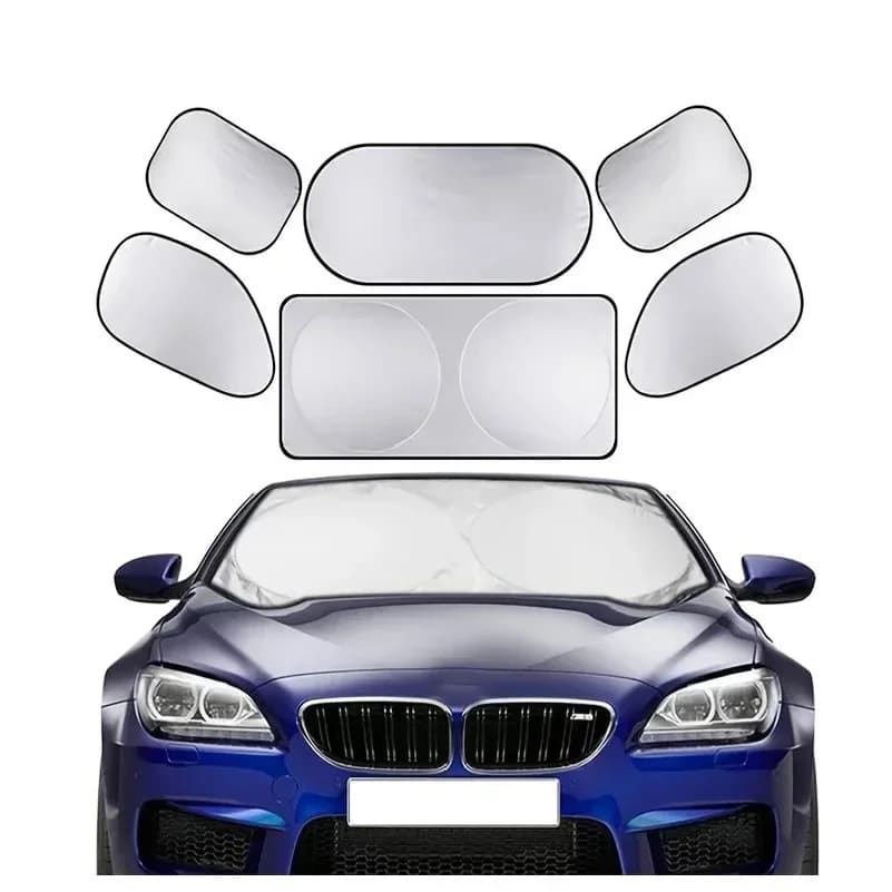 6Pcs Folding Silver Reflective Car Windshield Window Sun Shade Visor Shield Cover Suction Cup Sunshield Sunscreen Curtain