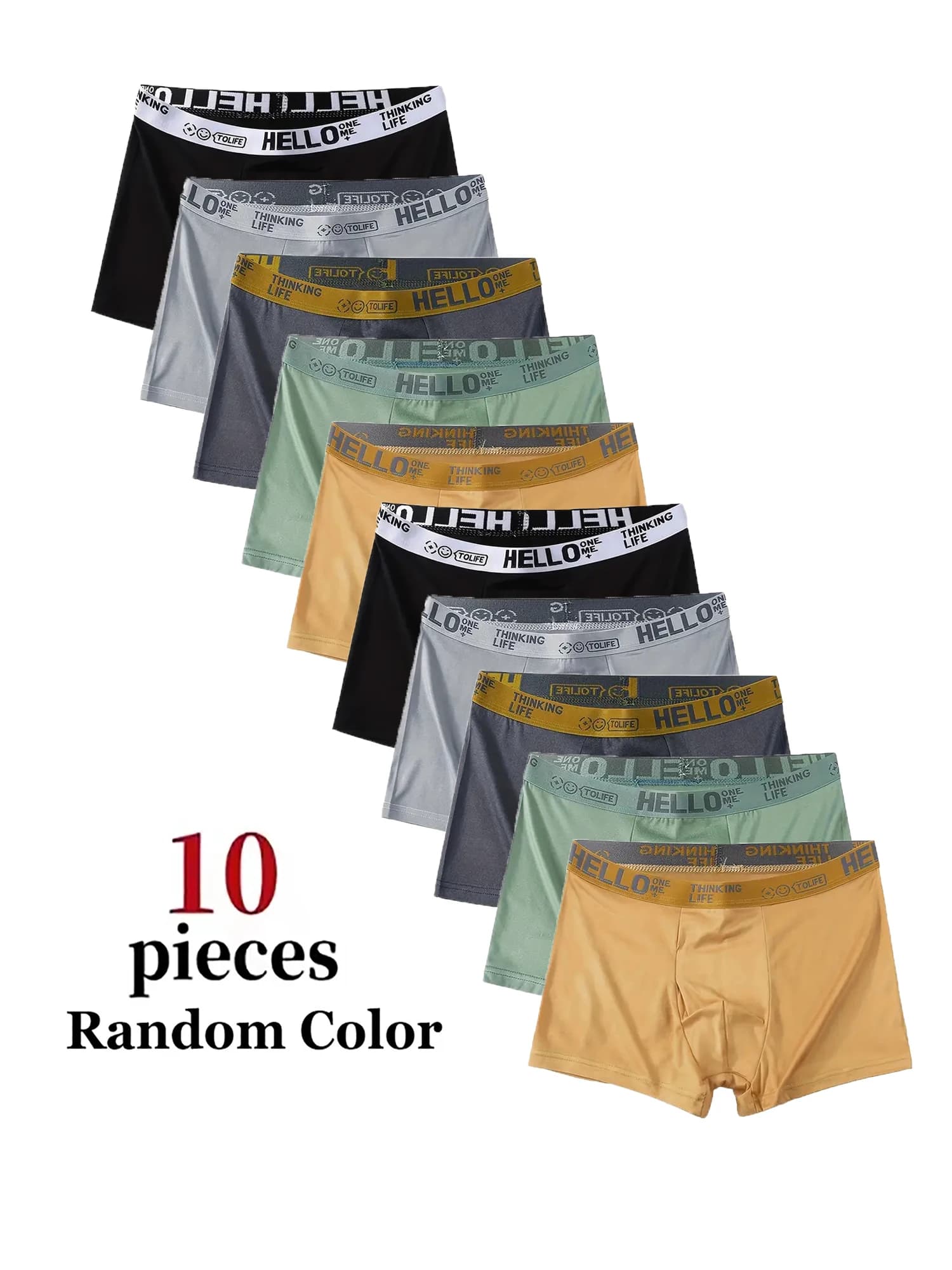 Set of 10 Men's Boxers with High Elasticity, Breathable and Soft, Comfortable, Asian Sizes L-4XL
