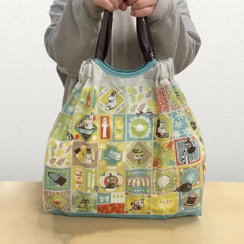 Nuova Borsa con Coulisse della Serie Moomin, Creativa e Kawaii, con Stampa di Personaggi dei Cartoni Animati, Pieghevole, Leggera, a Tracolla, Ecologica