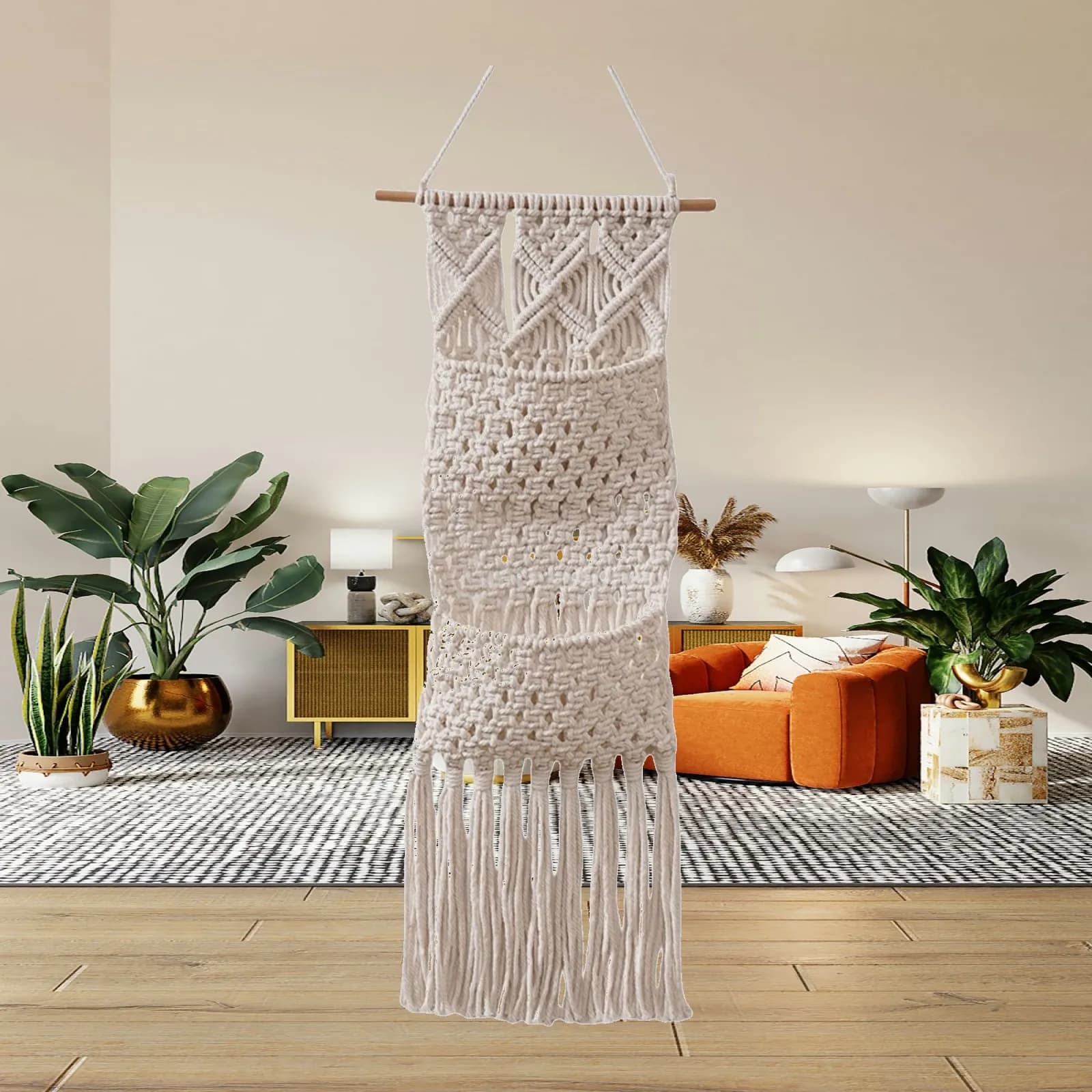 Macrame Wall Hanging Woven Tapestry Beige White Tassels Wall Decor Home Decoration