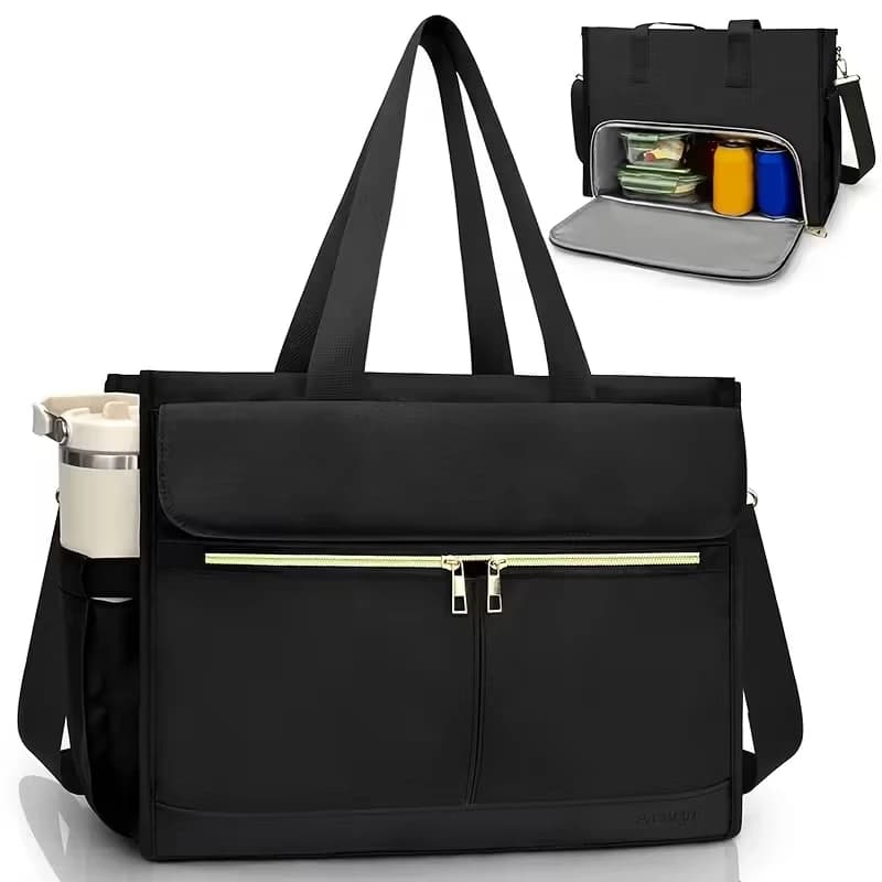 Women's Insulated Lunch Bag with 15.6" Laptop Compartment and 40oz Side Pocket, Oxford Fabric Work Tote for Office, School