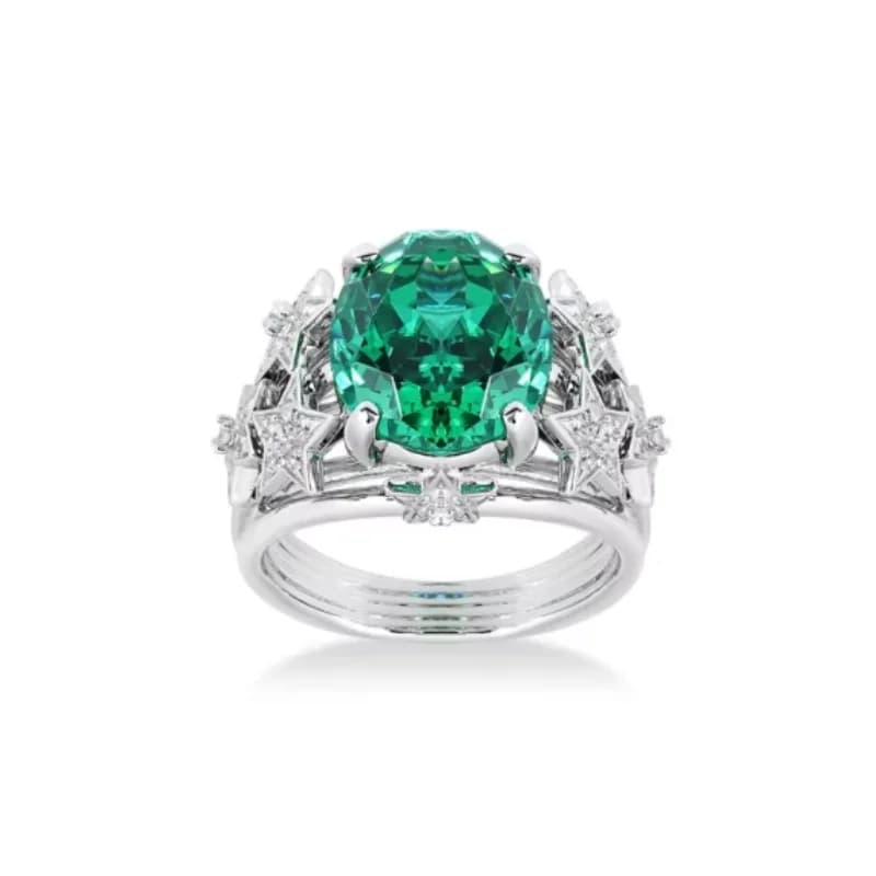 Anello di Lusso BELLUX in Argento 925 Placcato Oro con Zircone Sintetico, Design Originale a Forma Ovale con Gemma Verde