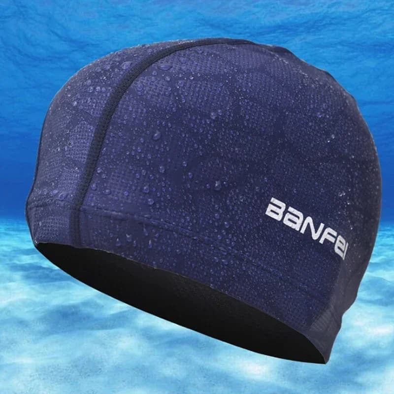 New 2024 elastic waterproof PU fabric protects ears long hair sport hat from swimming pool free size swim cap for men and women adults