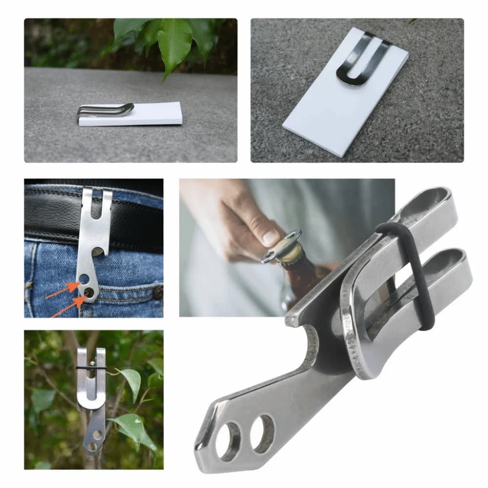 Durable Stainless Steel Suspension Belt Clip Double-Sided Compact Money Pocket Clip With Rubber Ring Keychain Clip Hiking