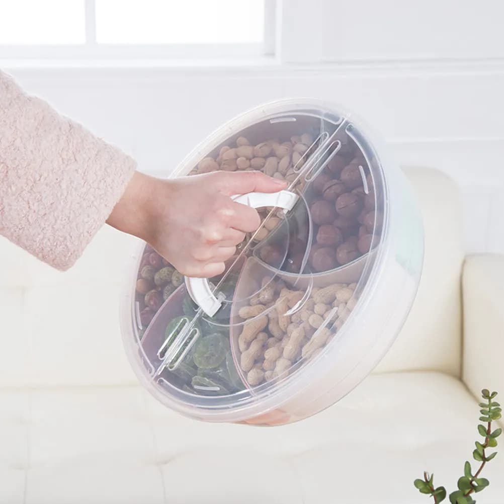 5 Compartments Dried Fruit Box Transparent Lid with Handle Easy Open Storage Container for Snacks Candies Fruits Moisture Proof