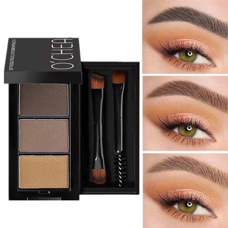 Ocheal 3 colors powder for eyebrows black brown lift eyebrow palette professional waterproof cosmetics with brush