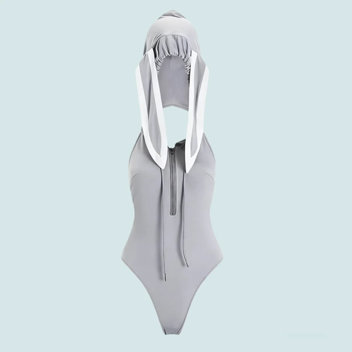 Sexy Lingerie Costume Bunny Girl Body Suit Bunny Gray Women Zipper Backless Long Rabbit Ears Hoodie Pajamas Cosplay Costume