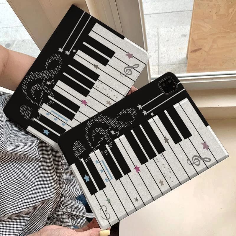 Black White Piano Note Star Tablet Case For iPad Pro 11 12.9 13 A16 M2 M4 M3 M5 Shell 5/6/7/8/9/10/11th Mini Air 3 4 5 6 Cover