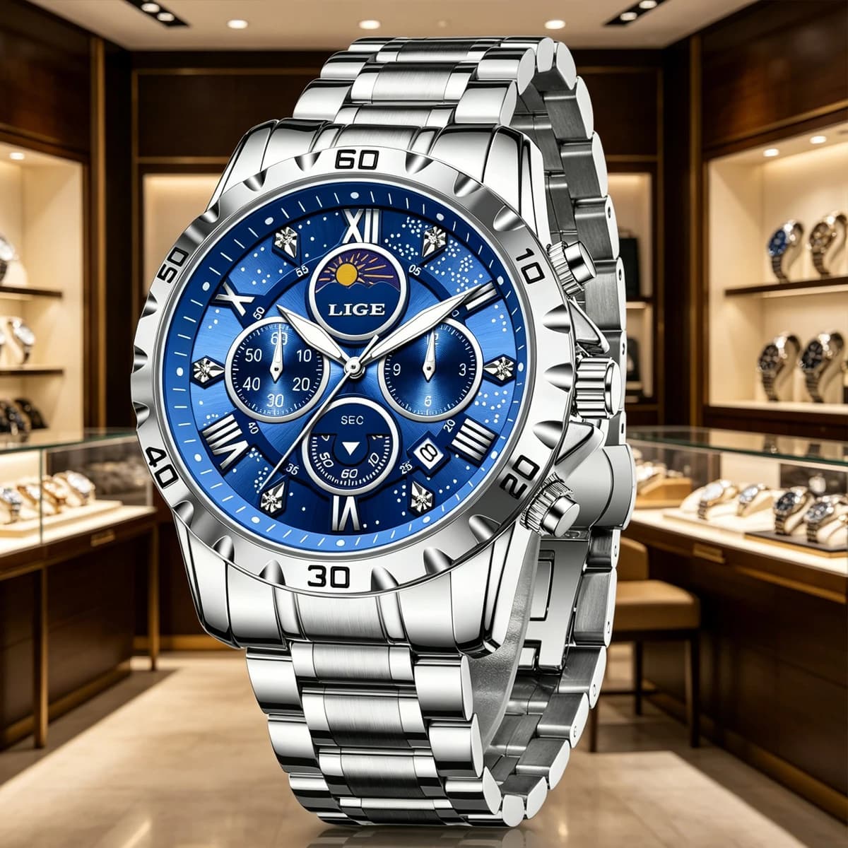 Orologio di Lusso LIGE per Uomo, Orologio Sportivo al Quarzo, Impermeabile, Luminoso, in Acciaio Inossidabile, Cronografo, Orologio da Polso Maschile