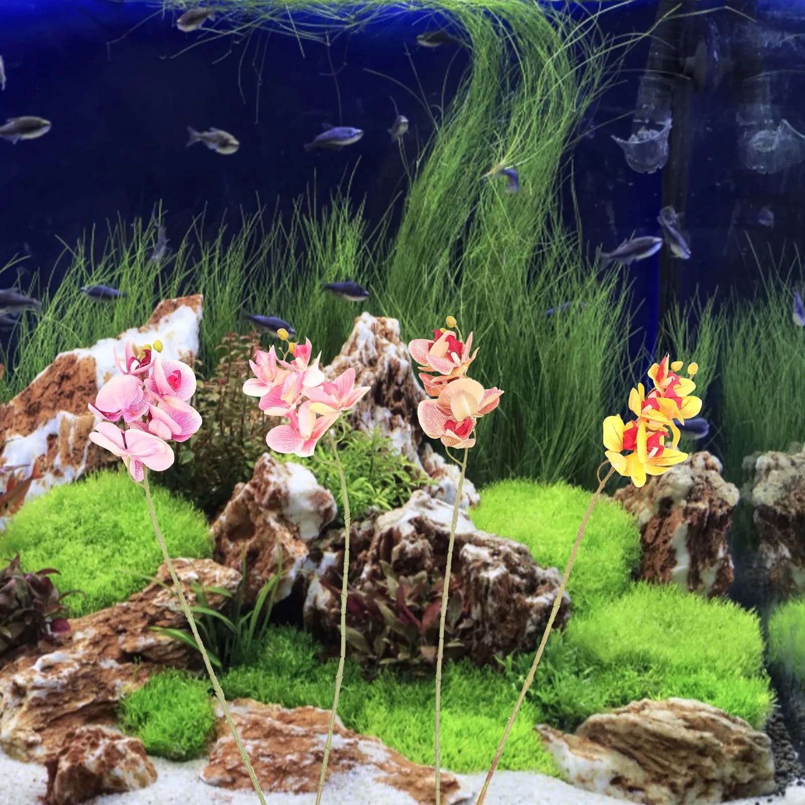 4Pcs Artificial Reptile Plants Simulated Terrarium Landscape Plant Reptile Box Decor for Aquarium Turtle Fish Tank