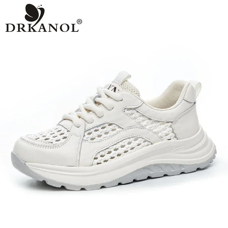 DRKANOL 2026 Scarpe Estive in Rete Intrecciata da Donna, Sneakers Casual in Vera Pelle con Suola Spessa, Leggere e Traspiranti con Lacci