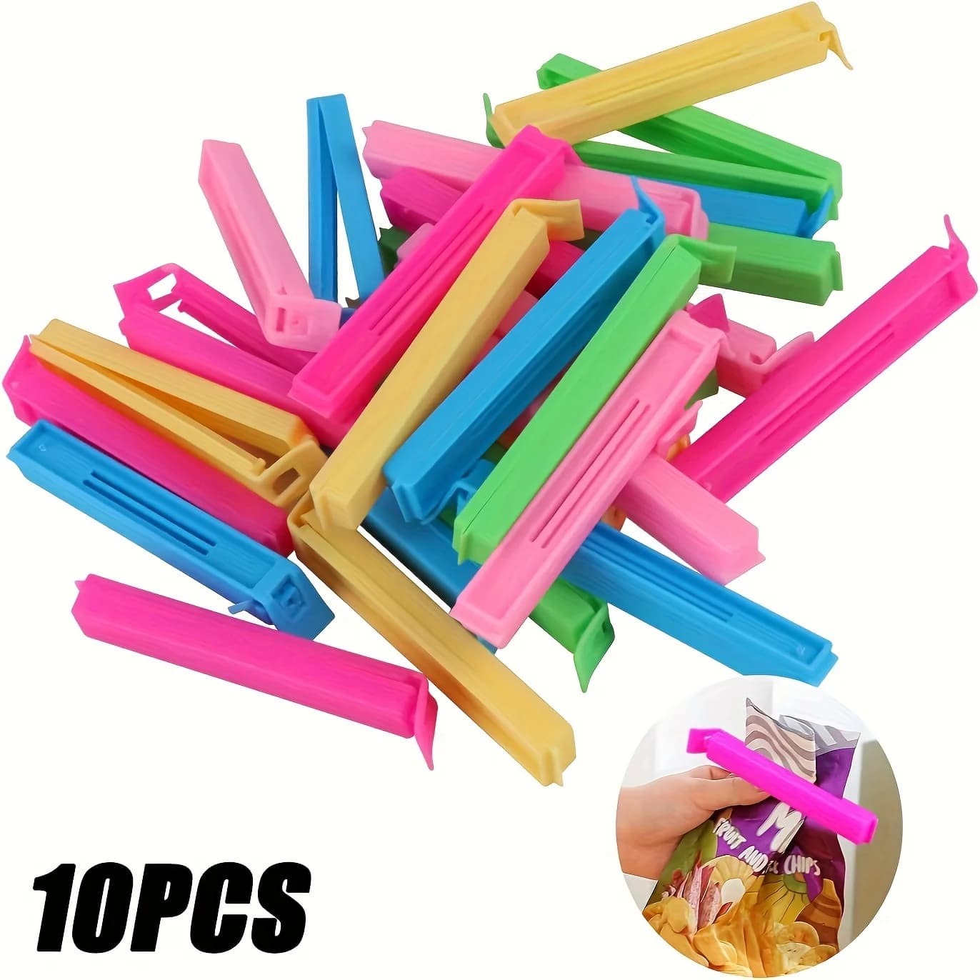 Plastic clamps for food storage bags, reusable sealing clamps, moisture and dust protection, and fresh kitchen organizing tools