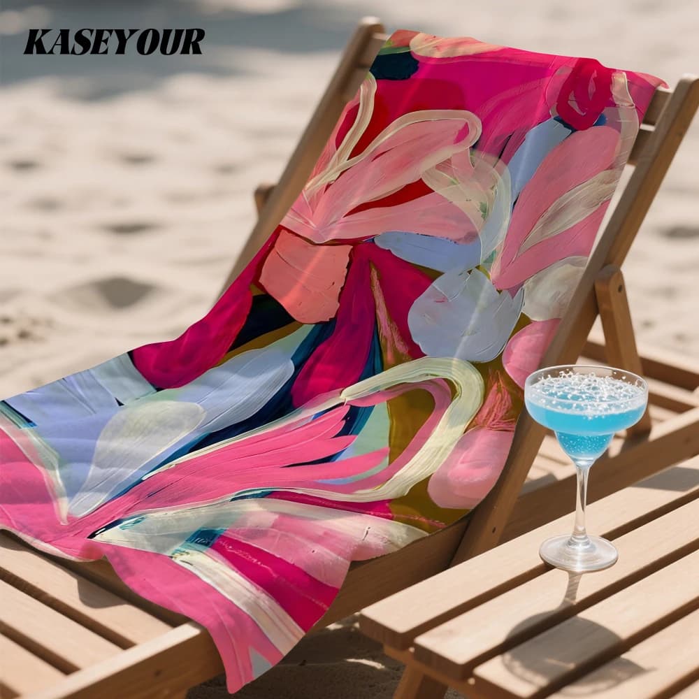 Pink Brushstrokes Compact Travel Beach Towel Super Absorbent Sand Resistant, Microfiber for Swimming Camping Yoga