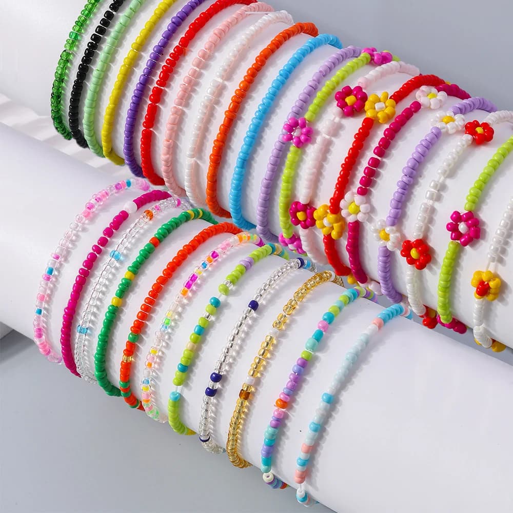 Aihua 1pc Handmade Colorful Seed Beads Flower Charm Bracelet For Women Kids Friendship Bracelet Bohemia Gifts For Beach Party