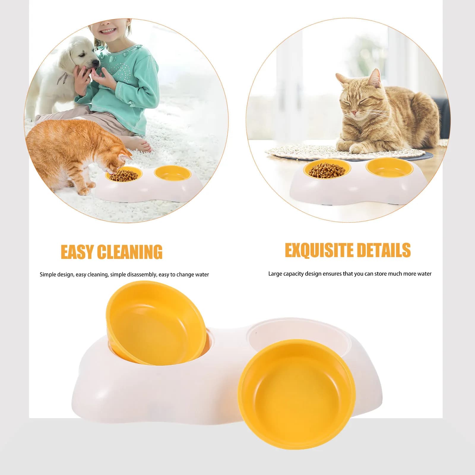 Pet Dual Feeder Egg Yolk Shaped Double Bowl for Cats Dogs Rabbits Bite Resistant Shatterproof Non Slip Adorable Pet Food Water
