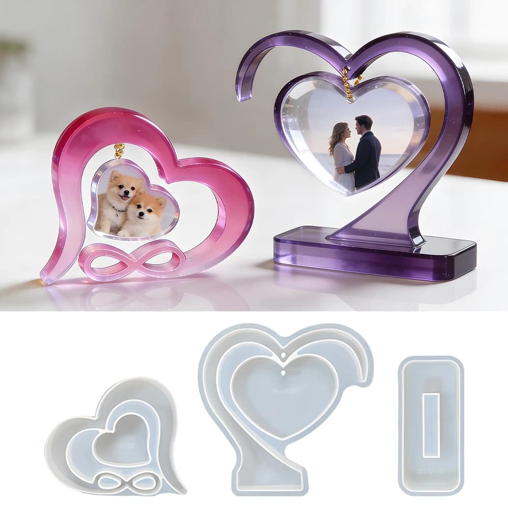 S0262 Stampo in Silicone a Forma di Cuore per Cornici Fotografiche, Stampo per Resina Epossidica Fai-da-Te, Supporto per Esposizione Foto, per Regali e Decorazioni Artigianali