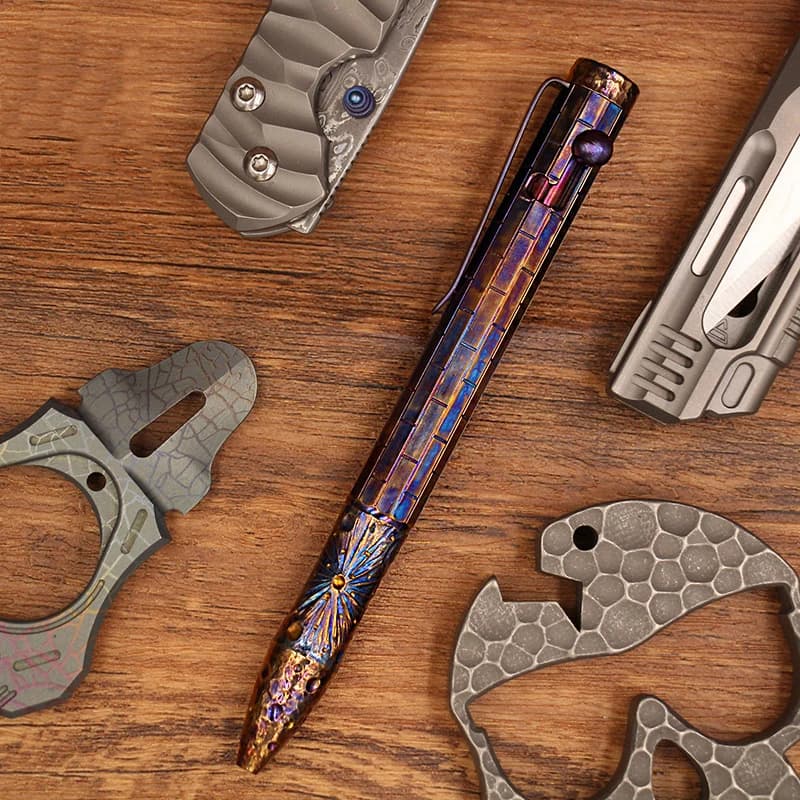 Intaglio a mano cielo stellato edizione limitata penna tattica in lega di titanio penna al tungsteno premendo penna Gel firma in metallo EDC