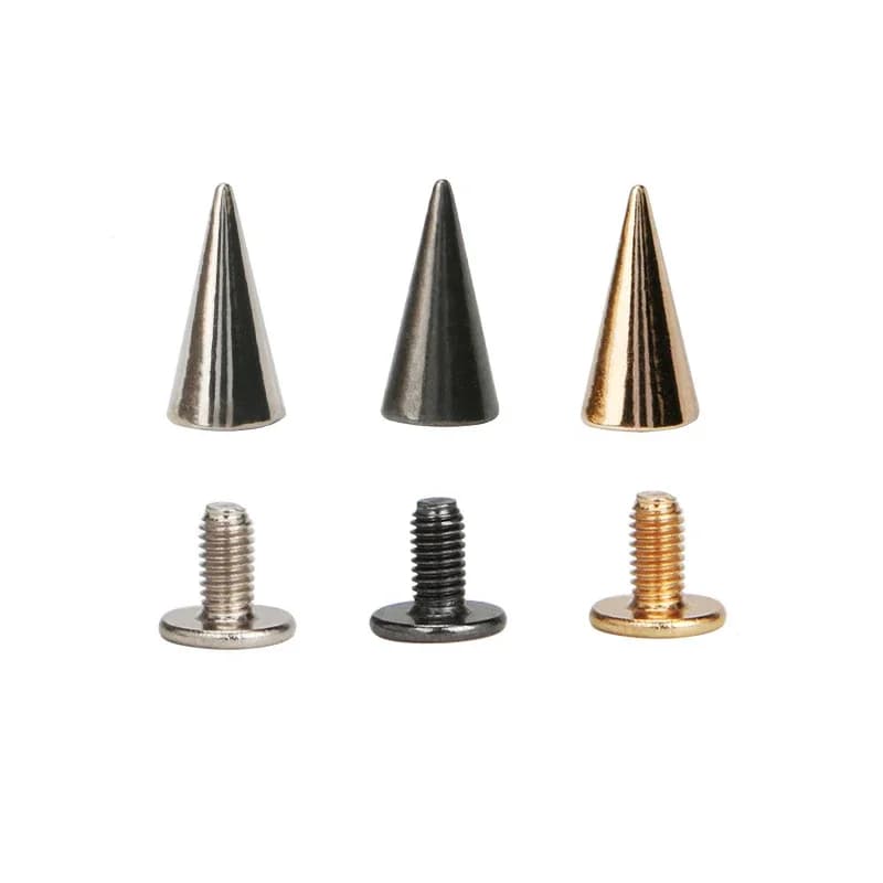 6*12mm 100 set Punk Spike Cono Macchie Borchie in metallo Rivetti artigianali in pelle Proiettile Vestiti Borse Cintura Collari per animali Rivetti per indumenti