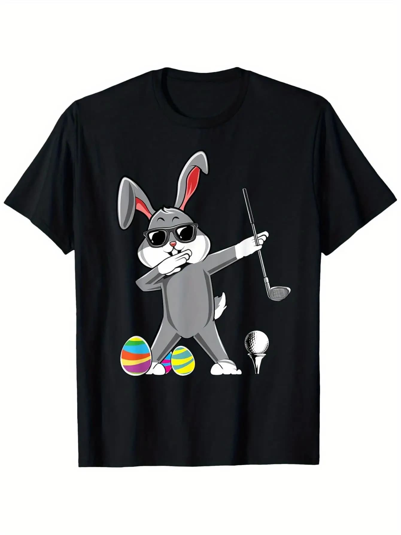 T-shirt da golf da uomo con coniglietto pasquale - Adorabile design con coniglio, attrezzatura da golf e occhiali, maglietta casual a maniche corte