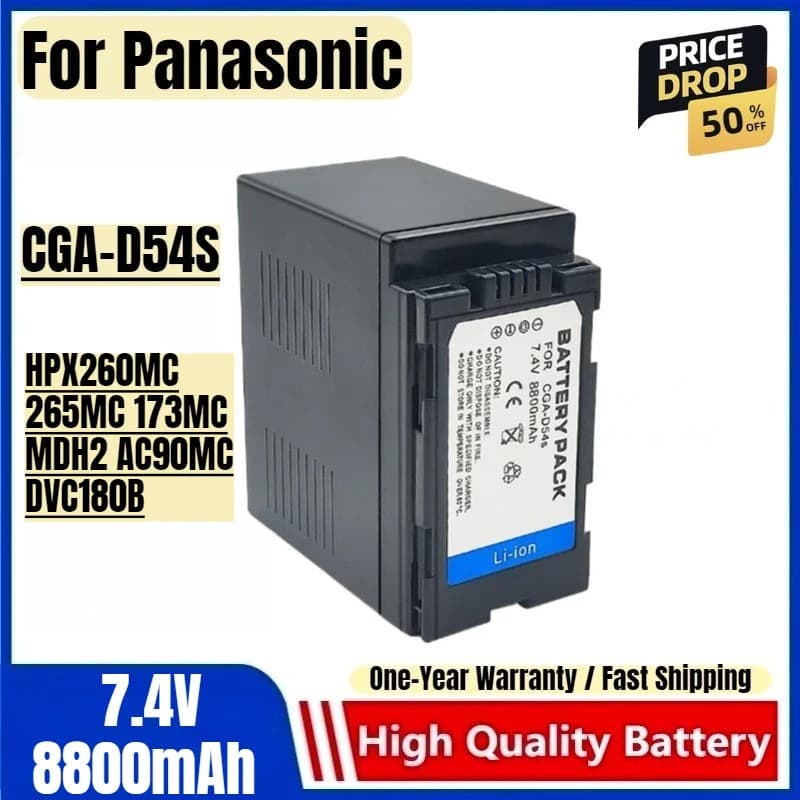 CGA-D54S 7.4V 8800mAh Rechargeable and Chargerable Camera Charger Panasonic HPX260MC 265MC 173MC MDH2 AC90MC DVC180B