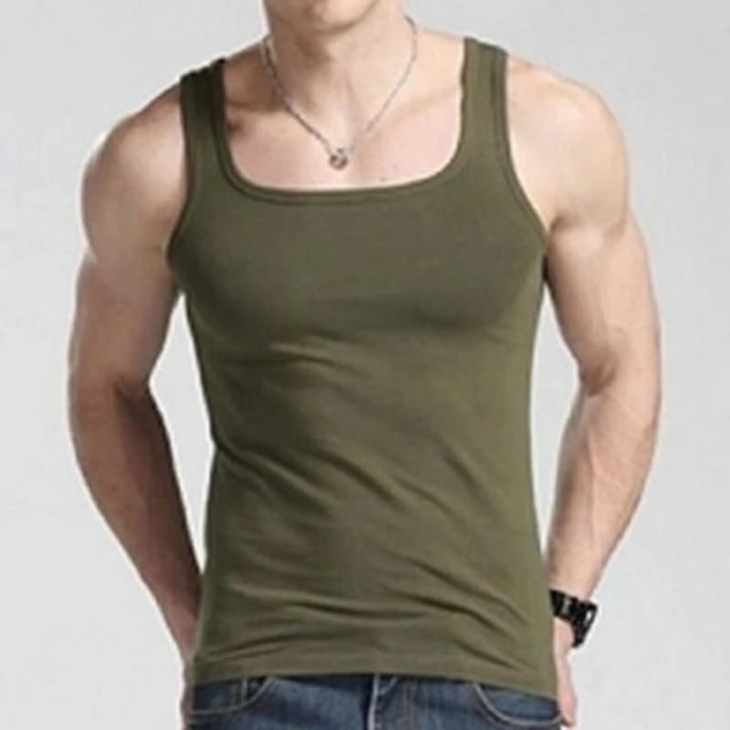 Gilet da uomo con collo quadrato, tutto in cotone, casual, per sport all'aria aperta, fitness, corsa, jogging, gilet sportivo elastico che assorbe il sudore