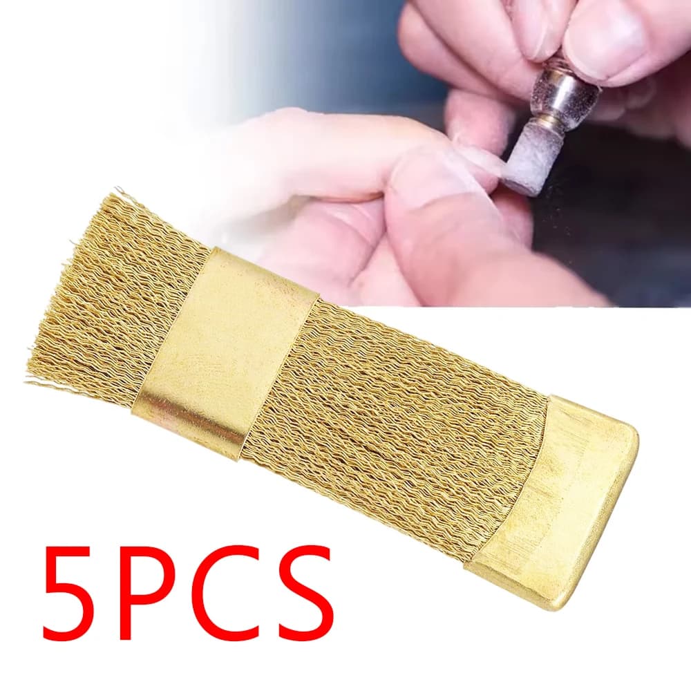 Set di 5 Spazzole in Ottone per Pulizia Frese Dentali con Supporto, Finitura Dorata, Compatibili con Punte per Trapano per Unghie
