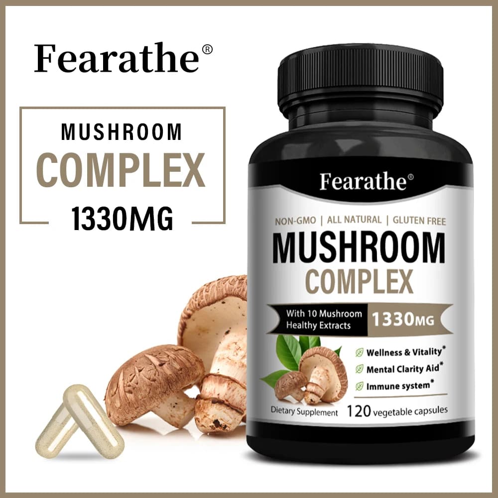 Capsule di Complesso di Funghi, Miscela di Criniera di Leone, Reishi e Cordyceps, Supporto per Concentrazione, Memoria, Umore, Energia e Salute Immunitaria