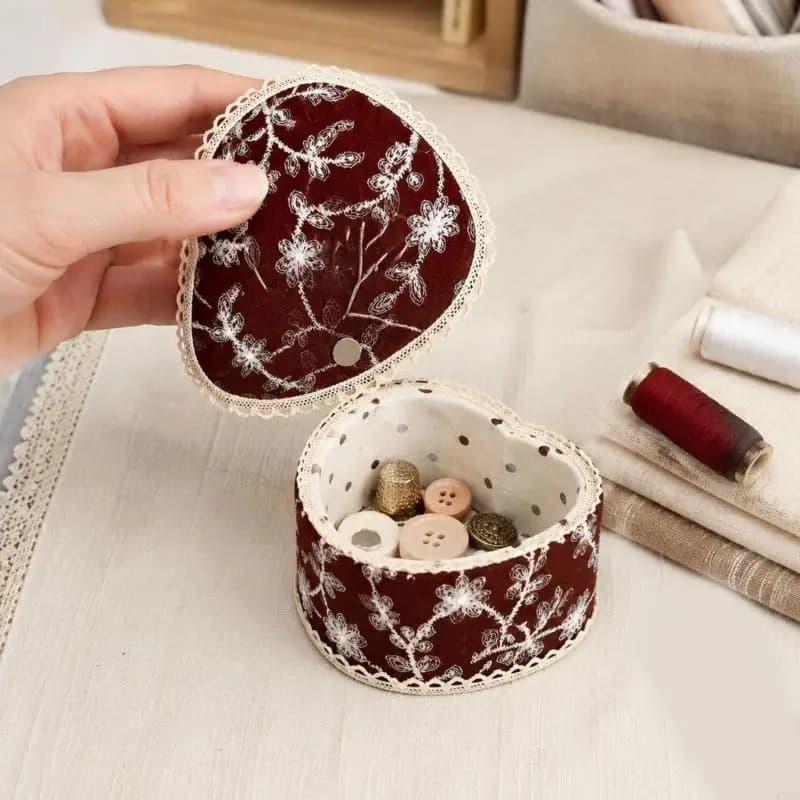 Heart Shaped Fabric Pin Holder with Detachable Needle Holder Sewing Pin Cushion for Embroidery Needlework Project KXRE
