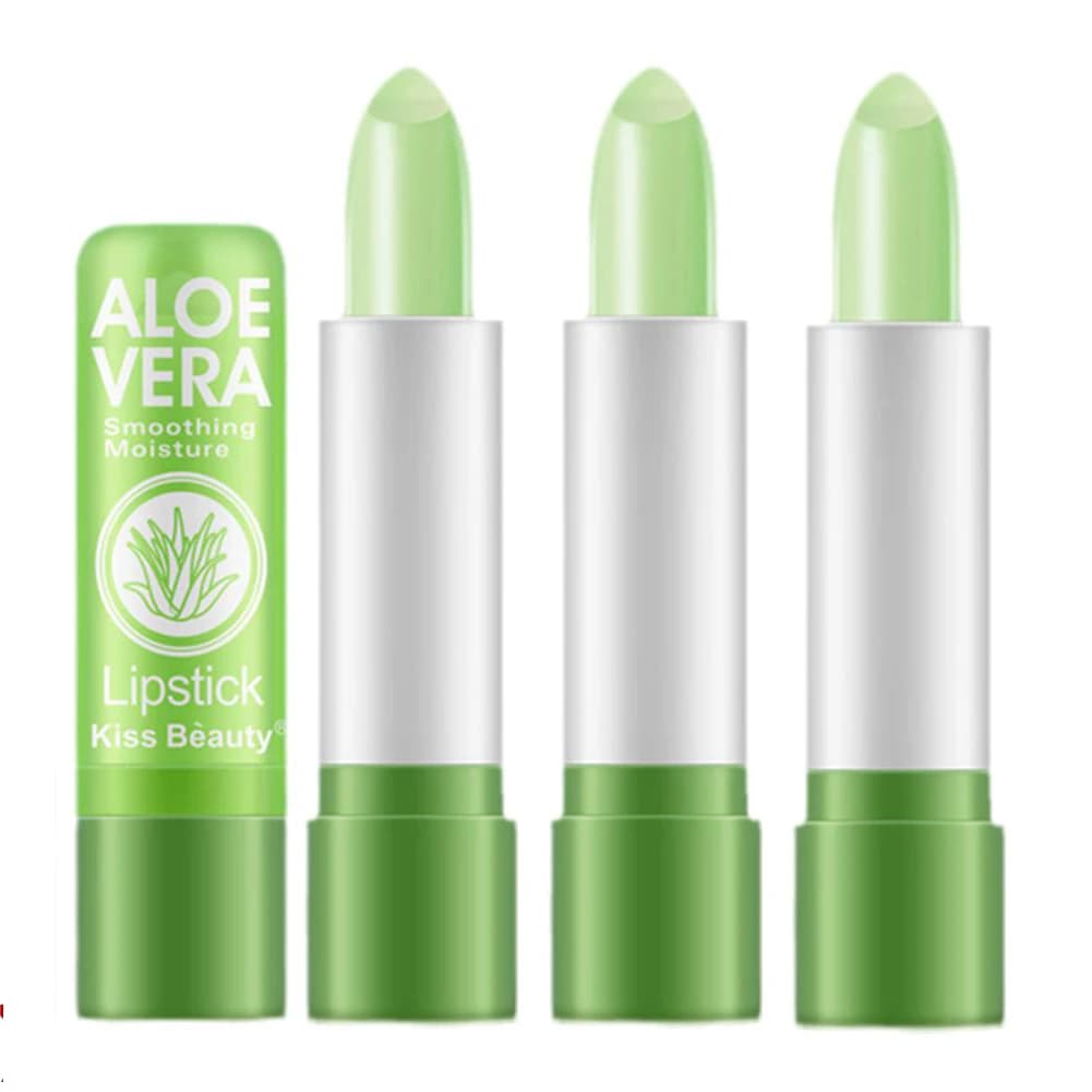Lip Balm at the Aloe Vera Rossetto Cangiante dal Verde al Rosa Naturale Hydratante Profondo Balsamo Labbra Colored 3 Pack