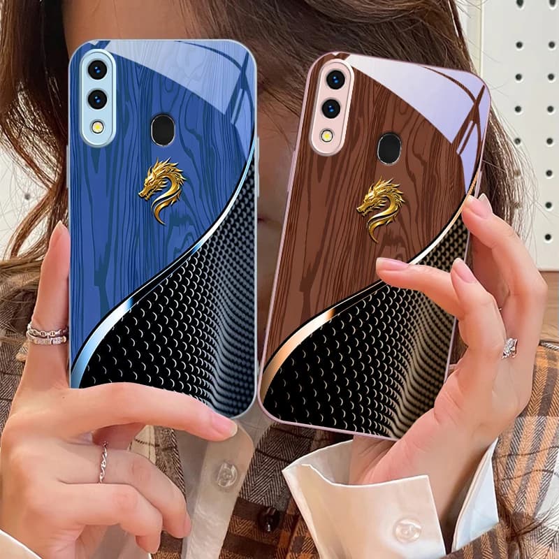 Custodia per telefono in vetro con testa di drago dorato nobile per Samsung A73 72 71 A70 56 55 54 A53 52 51 50 42 A35 A34 33 32 31 26 25 24 23 22 30