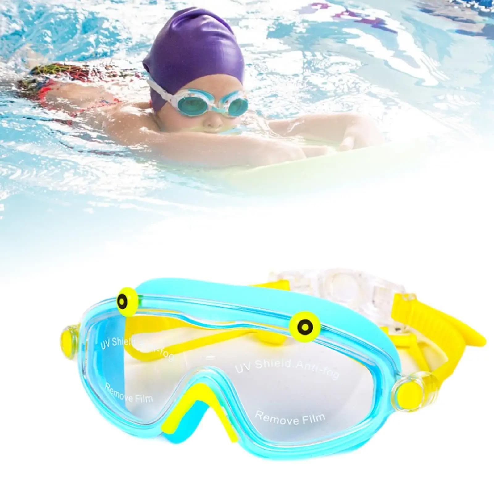 Occhialini da nuoto per bambini, antiappannamento, impermeabili, panoramici, in silicone, per piscina e acque libere