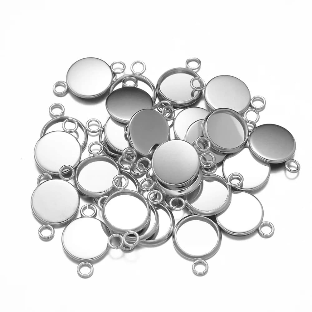 10 Pezzi Base per Cabochon a Doppio Anello in Acciaio Inossidabile, Vassoio per Ciondoli Fai da Te, Componente per Creazione Gioielli Bracciali Collane