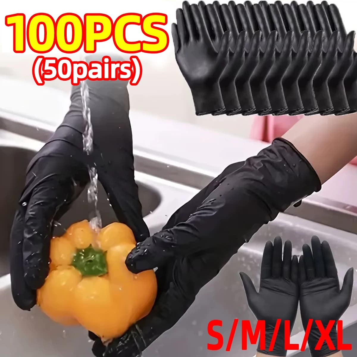 50/100 sacchetti di guanti monouso, guanti monouso per ispezione in nitrile, guanti senza polvere, pulizia quotidiana, taglia XL/L/M/S